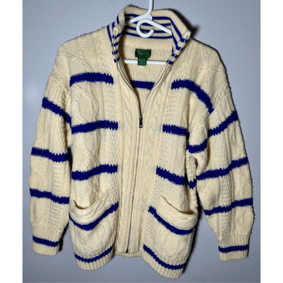 Vintage Izod 100% wool sweater Full Zip cable knit fisherman SZ Medium WPL 1100 - Picture 3 of 8